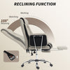Reclining Office Chair, Overstuffed Executive Desk Chair with High Back, PU Leather, Footrest, Swivel Wheels, Grey