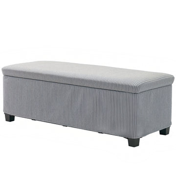 44 Inches Ottoman with Storage, Lid, Legs, Corduroy End of Bed Bench for Living Room, Bedroom, Entryway, Light Grey