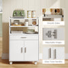 Microwave Cart with Wheels, Microwave Stand with Worktop, Open Shelves and Drawer, Storage Cabinet, White