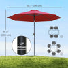 10' x 8' Round Market Umbrella, Patio Umbrella with Crank Handle and Tilt, Outdoor Parasol for Garden, Bench, Lawn, Wine Red