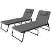 Folding Chaise Lounge Chair Set of 2, Reclining Outdoor Lounge Chair Set with Quick Drying Pad Headrest Side Pocket, Tanning Chair Set for Beach Garden Pool, Light Grey