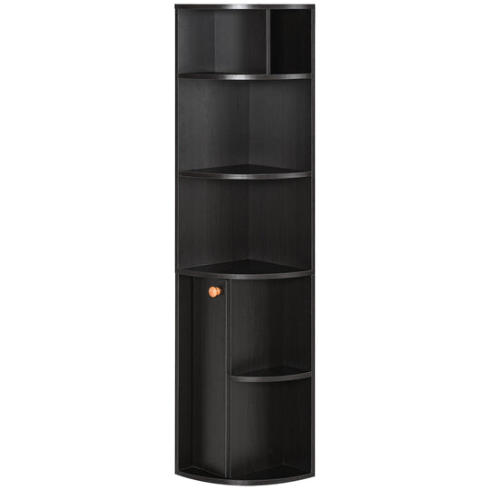 5-Tier Corner Bookcase, Storage Bookshelf, Freestanding Display Shelves with Open Compartments and Cabinet for Home Office, Living Room, Study, Black
