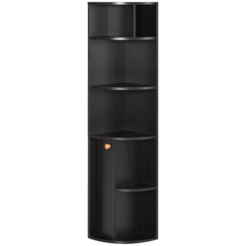 5-Tier Corner Bookcase, Storage Bookshelf, Freestanding Display Shelves with Open Compartments and Cabinet for Home Office, Living Room, Study, Black