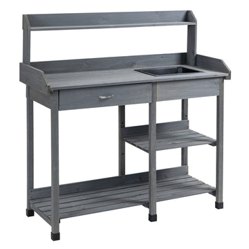 Potting Bench Table Garden Work Bench Workstation with Drawer, Removable Sink, Storage Shelves and Hooks for Patio, Courtyards, Balcony
