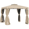10' x 10' Deck Gazebo with Curtains & Mesh Screen Drapes, Double Roof Canopy Polyester Shade for Backyard Garden