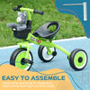 Qaba Tricycle for Toddler 2-5 Year Old Girls and Boys, Toddler Bike with Adjustable Seat, Basket, Bell, Green