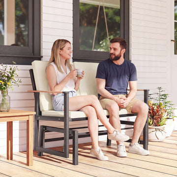 Outdoor Glider Bench for 2 Person, Patio Glider Loveseat with Thick Cushions for Garden Balcony Porch, Cream White