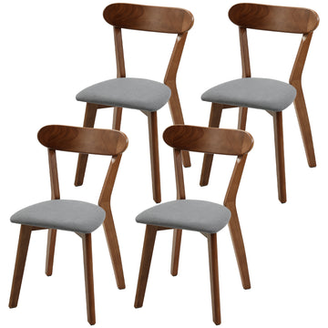 Dining Chairs Upholstered Linen-Look Kitchen Chairs Rubberwood Legs Set of 4 Grey and Brown