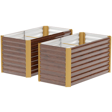 Set of 2 Galvanized Metal Planters for Outdoor Plants, 4' x 2' x 2' Raised Garden Bed, Distressed Dark Brown