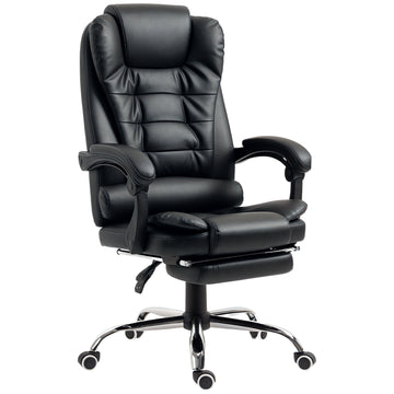 Ergonomic Office Chair with Back Support, PU leather Executive Office Chair with High Back, Retractable Footrest, Black