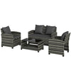 4-Piece Outdoor Wicker Patio Furniture Conversation Set, Includes Loveseat, Chairs and 2-Tier Table with Cushions, Modern Rattan Sofa Set for Backyard