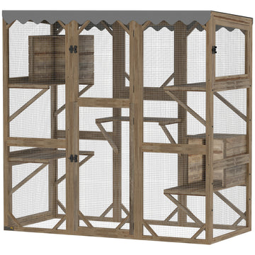 Wooden Catio Outdoor with Window Access, Waterproof Cover, Relaxing Condo, 5 Platforms, Doors, 59