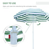 6FT Round Beach Umbrella with Tilt Mechanism, Outdoor UV Protection Sun Shaded Canopy with Push Button, Striped Green