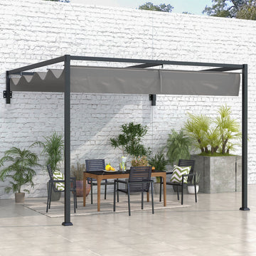 10' x 7' Lean To Pergola, Metal Pergola with Retractable Roof for Grill, Garden, Patio, Deck