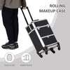 Portable Aluminum Makeup Train Cases, Rolling Makeup Case, Salon Beauty Cosmetic Jewelry Organizer Trolley with 4 Wheels, Black