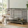 Foldable Dog Crate, 30 Inch Metal Dog Cage with Removable Tray, Lockable Wheels, 2 Doors for Small Medium Breeds, Black