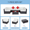 7Pcs Outdoor Rattan Wicker Sofa Patio Sectional Furniture Set w/ Coffee Table Cushioned Seat Garden w/ Cushion