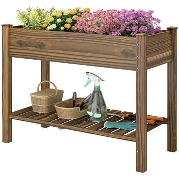 Elevated Planter Box w/ Legs and Storage Shelf, Raised Garden Bed, Elevated Wooden Planter Box, Carbonized