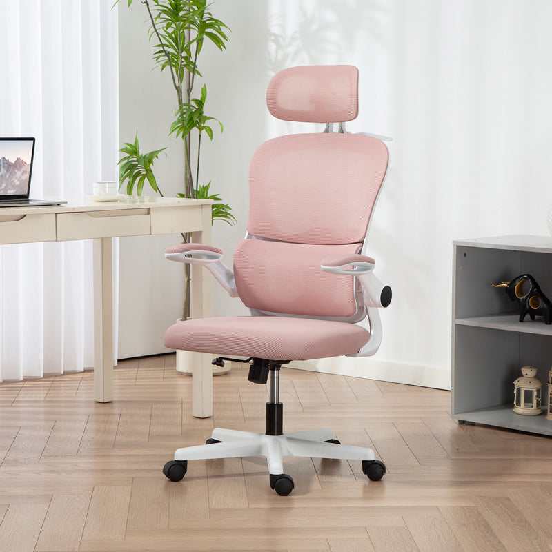 Mesh Office Chair, Ergonomic Desk Chair with Flip-up Armrest, Rotatable Headrest, Adjustable Lumbar Support, Black