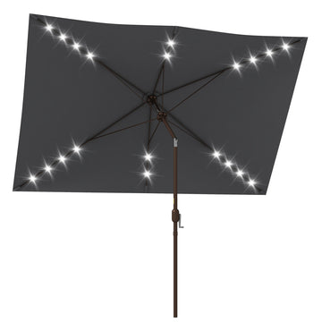 6.5x10ft Patio Umbrella Tilt Aluminum Outdoor Market Parasol with Solar Powered LEDs, Crank - Dark Grey