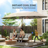 15' Outdoor Patio Umbrella with Twin Canopy Sunshade Steel Table Umbrella with Lift Crank, Cross base, Sandbag, Khaki