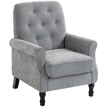 Accent Chair, Mid-Century Modern Armchair with Thick Padded Seat, Spring Cushion, Solid Wood Legs