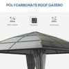 10' x 10' Hardtop Gazebo, Outdoor Gazebo Canopy with UV60+ Polycarbonate Roof, Curtains, Central Hook and Steel Frame for Garden, Lawn, Backyard, Deck