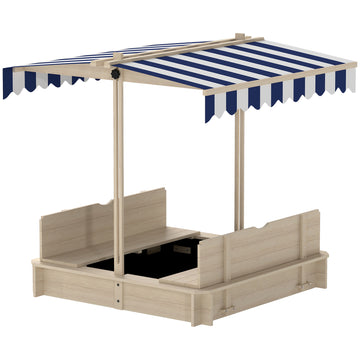Kids Wooden Sandbox Outdoor Backyard Playset Children Play Station w/ Adjustable Canopy & Convertible Bench Sand for 3-7 Years Old