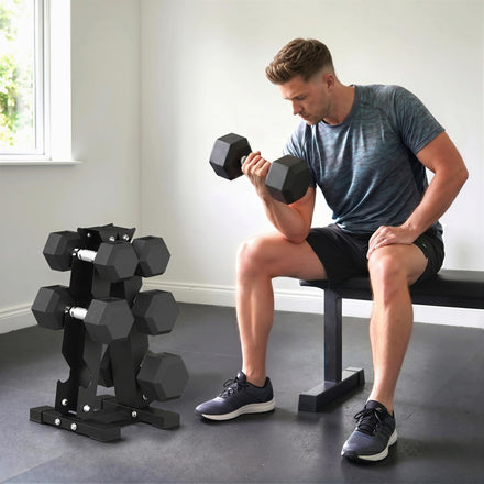 Ensemble d'haltères hexagonaux Soozier avec support vertical, haltères de 120 lb recouverts de caoutchouc avec poignées antidérapantes, noir