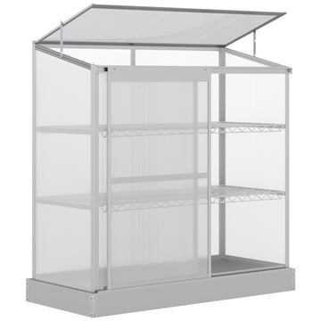 Aluminum Cold Frame Greenhouse, Raised Planter Bed Protection with Openable Top and 2 Shelves for Outdoor Indoor