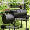 Portable Outdoor Charcoal BBQ Grill with Offset Smoker, Barbecue Grill with Spacious Cooking Area, 2 Shelves, Thermometer, Wheels for Patio Backyard Party, Black