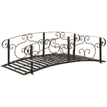 6FT Steel Garden Bridge with Safety Siderails, Decorative Arc Landscaping Bridge for Backyard Creek Stream Pond, Brown