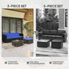 3 Pieces Patio Furniture Set with Cushions, Outdoor PE Rattan Wicker Conversation Corner Sofa Set with Glass Top Table and Adjustable Foot for Garden, Lawn, Blue