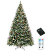9ft Flocked Prelit Christmas Tree Spruce, Dual Colour, Remote, Hinged Artificial Xmas Tree with Pinecones, Berries