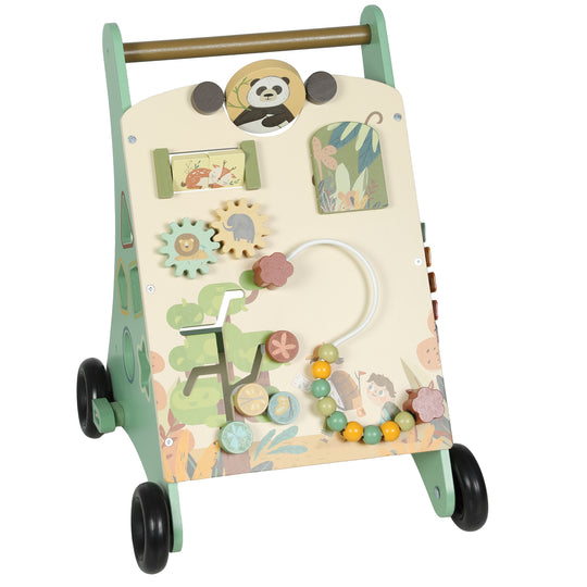 Wooden Baby Walker, Push Along Walker Toys with Speed Control, Xylophone, gears and Bead Maze, Green
