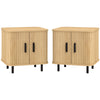 Nightstand Set of 2, Side Table with Shutter Doors, Sofa End Table with Steel Frame, for Bedroom, Living Room, Oak