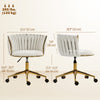 Office Chair, Vanity Chair with Woven Back, Adjustable Height, Rolling Wheels, Cream White