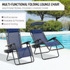 2 Piece Foldable Lounge Chair with Canopy Shade, Outdoor Zero Gravity Chair w/ Side Tray & Cup Holder, Reclining Lounger w/ Breathable Mesh Fabric Seat, Pillow, Blue
