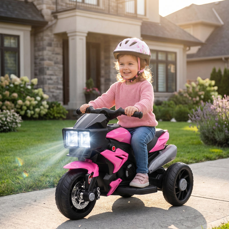 Kids Electric Pedal Motorcycle Ride-On Toy 6V Battery Powered w/ Music Horn Headlights Motorbike for 37–60 M Pink