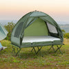 Compact Pop Up Portable Folding Outdoor Elevated Camping Cot Tent Combo Set Dark Green