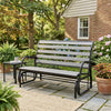 2 Person Outdoor Glider Bench, Patio Glider Loveseat with Faux Wood Slatted Seat and Back, Steel Frame, Grey
