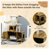 Litter Box Enclosure with Cat Tree Tower, Hidden Cat Washroom Furniture with Condo, Scratching Posts, Large Platform, Hammock and Soft Cushion, Rustic Brown