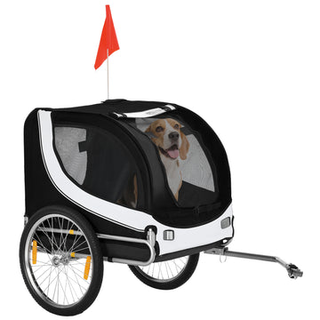 Remorque de vélo pour chien, chariot pour animaux de compagnie, attache de transporteur de cargaison avec attelage, réflecteurs, drapeau pour chiens de petite et moyenne taille, fauteuil roulant pour animaux de compagnie pour voyager, blanc