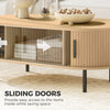 Coffee Table with Sliding Tambour Doors and Storage Center Table with Metal Legs, 39