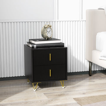 Bedside Table, Modern Nightstand with 2 Drawers, Side End Table with Metal Legs for Living Room, Bedroom, Black