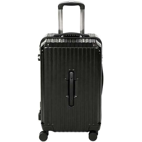 24-Inch Checked Luggage, Hardside Suitcase with Cup Holder, Corner Protection, Double Spinner Wheels, TSA Lock, Black