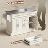 Stainless Steel Kitchen Island with Storage and Stainless Steel Top, Kitchen Trolley with Drawers, Cabinets, Towel Rack, Cream White