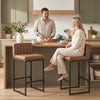 Bar Stools Set of 2, Retro Padded Counter Height Stools with Back and Metal Leg, Vintage PU Leather, Brown