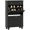 Slim Shoe Storage with 2 Flip Drawers and Adjustable Shelves Shoe Cabinet Organizer for 8 Pair, Black