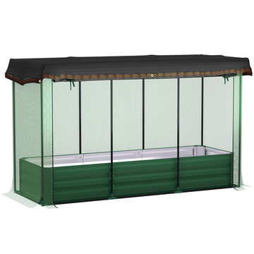 Galvanized Steel Planter Box with Crop Cage and Shade Cloth, Raised Garden Bed for Flowers, Vegs and Herbs